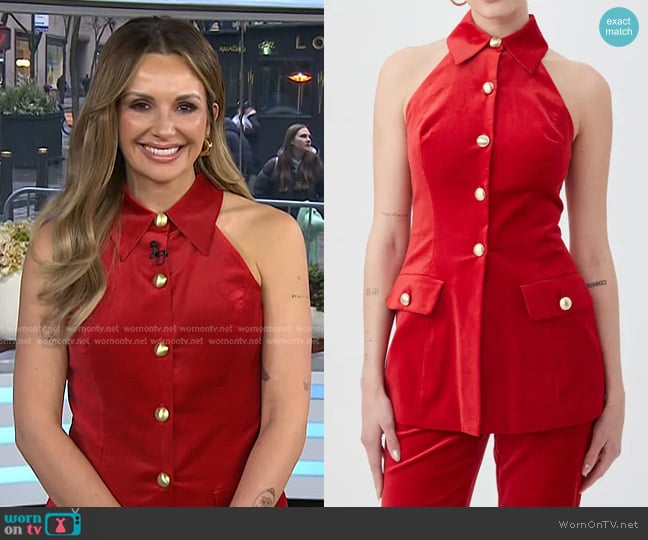 Trina Turk Elainia Top in Red Spark worn by Carly Pearce on Today