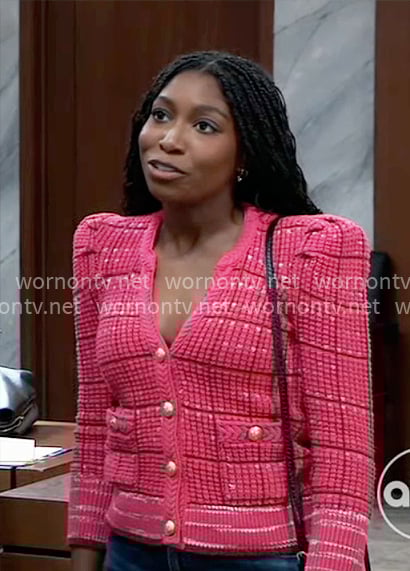 Trina's pink v-neck cardigan on General Hospital
