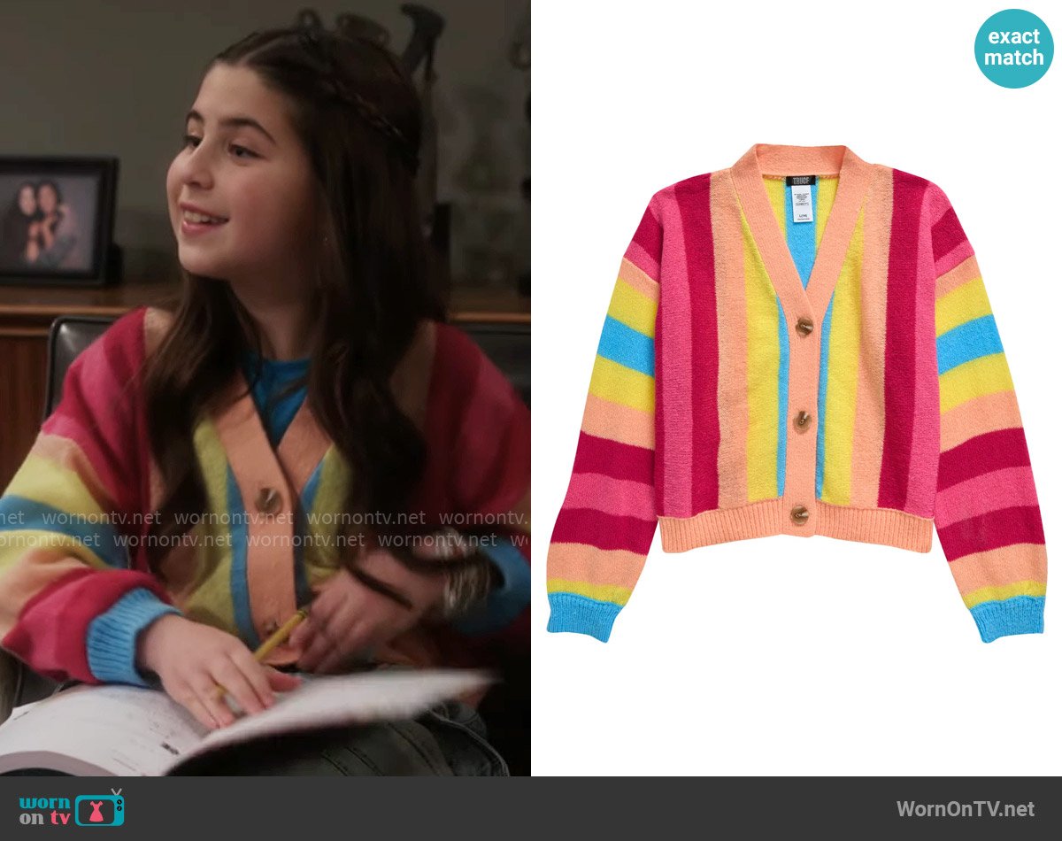 Truce Stripe Cardigan worn by Georgia (Barrett Margolis) on Shifting Gears