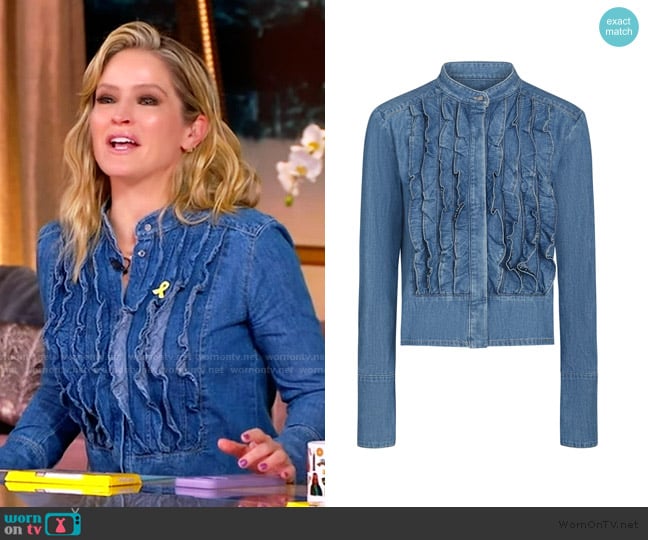 TWP Patti Ruffled Denim Top worn by Sara Haines on The View