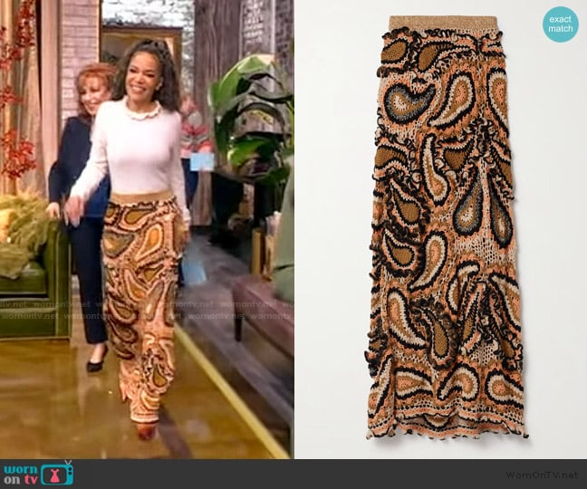 Ulla Johnson Ina ruffled crocheted cotton maxi skirt worn by Sunny Hostin on The View