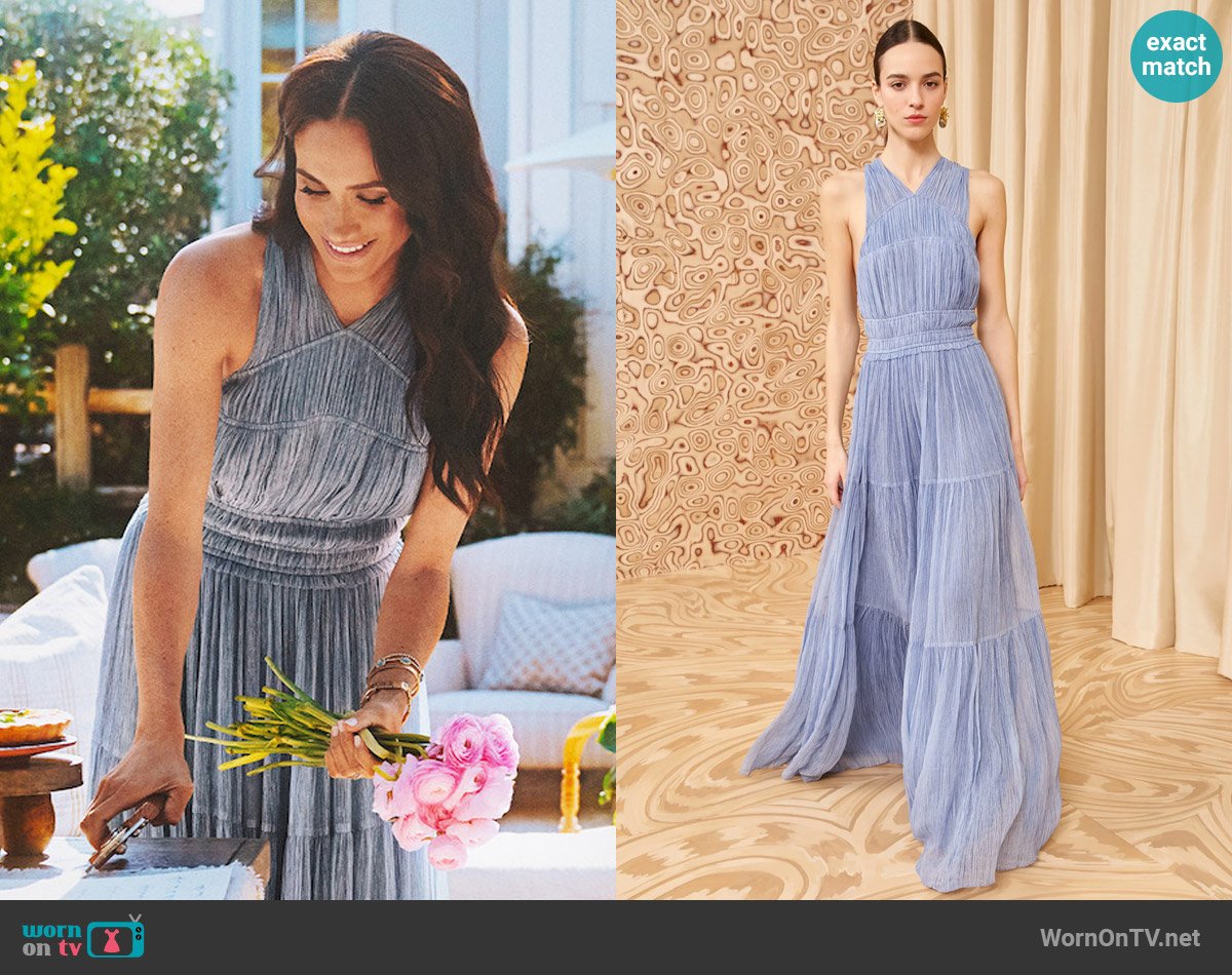 Ulla Johnson Freesia Gown in Slate Blue worn by Meghan Markle on With Love, Meghan