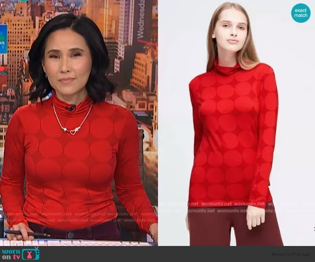 Uniqlo x Marimekko Heatteck Extra Warm Turtle Neck Long Sleeve worn by Vicky Nguyen on NBC News Daily