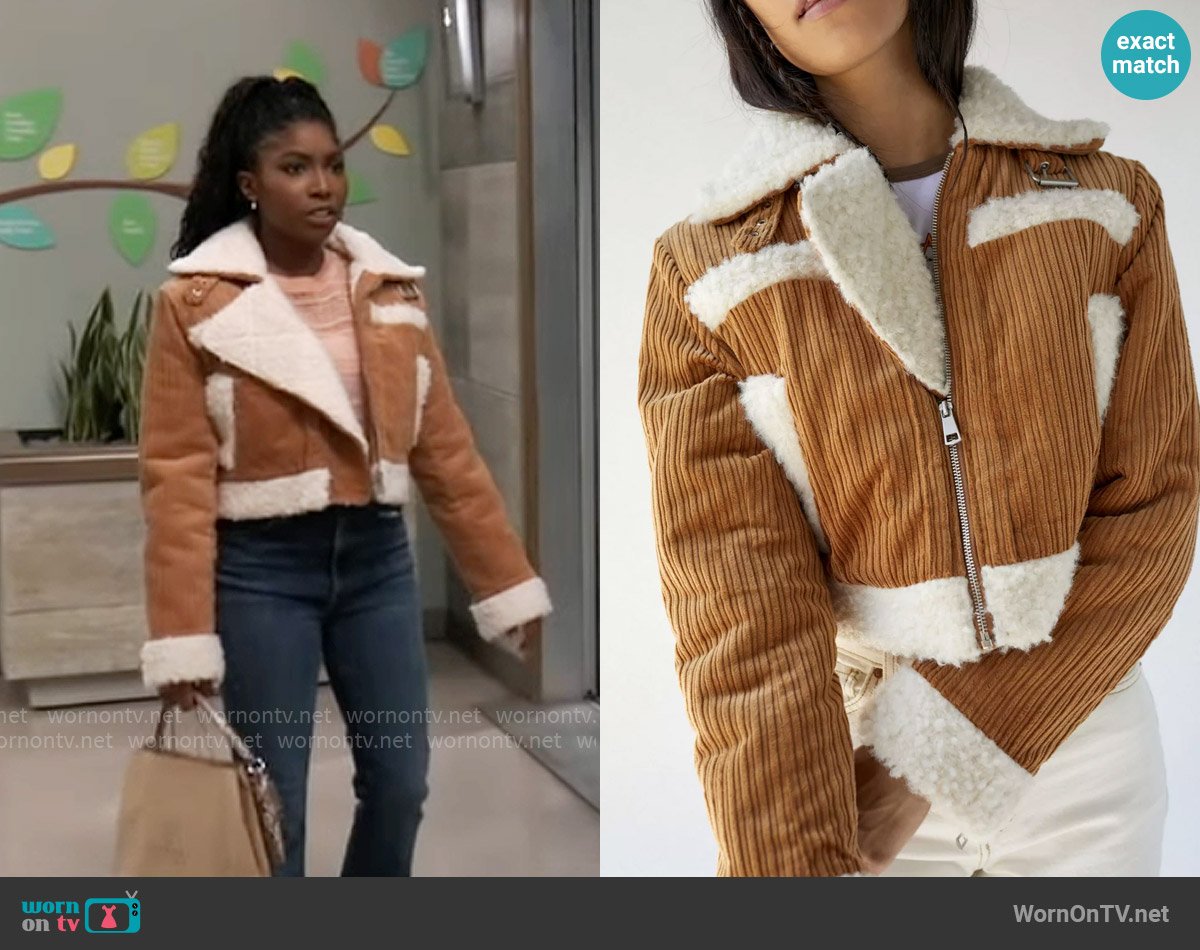 BDG at Urban Outfitters Salem Corduroy Fleece Jacket worn by Trina Robinson (Tabyana Ali) on General Hospital