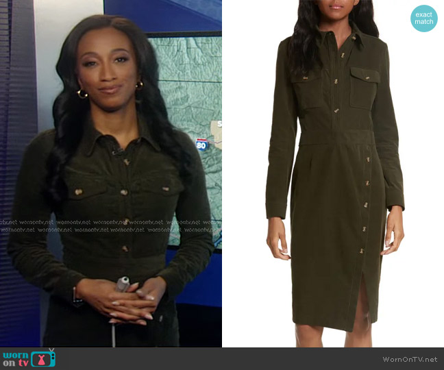 Veronica Beard Britton Corduroy Shirtdress in Army Green worn by Brittany Bell on Good Morning America