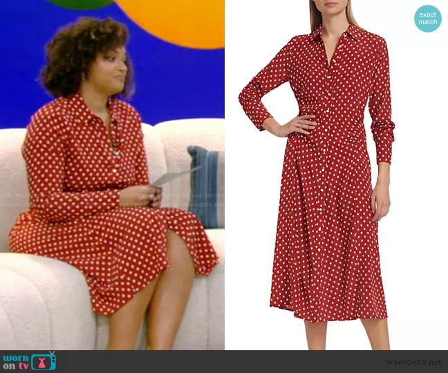 Veronica Beard Lex Polka Dot Silk-Blend Midi-Shirtdress worn by Rachel Rodgers on Live with Kelly and Mark