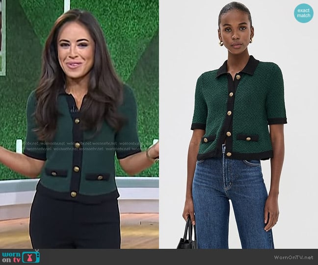 Veronica Beard Marie Cardigan in Pine/Black worn by Kaylee Hartung on Today