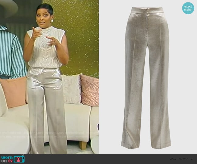 Veronica Beard Millicent Metallic Suiting Pants worn by Tamron Hall on Tamron Hall Show