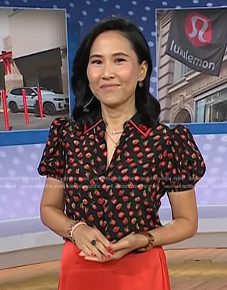 Vicky's black fruit print puff sleeve top on Today