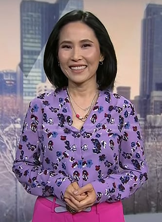 Vicky’s purple floral v-neck blouse on Today