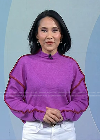 Vicky’s purple stitch trim sweater on Today