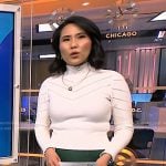 Vicky’s white turtleneck sweater and green leather skirt on NBC News Daily