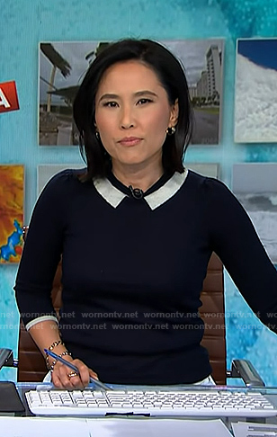 Vicky’s navy collar print sweater on NBC News Daily