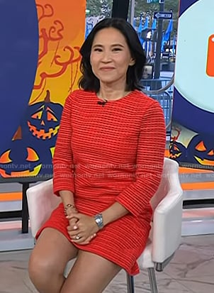 Vicky's red embroidered shift dress on Today