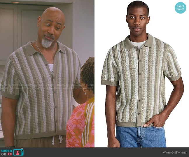 Vince Crochet Stripe Button Down Shirt worn by Frank (Lamont Thompson) on The Upshaws