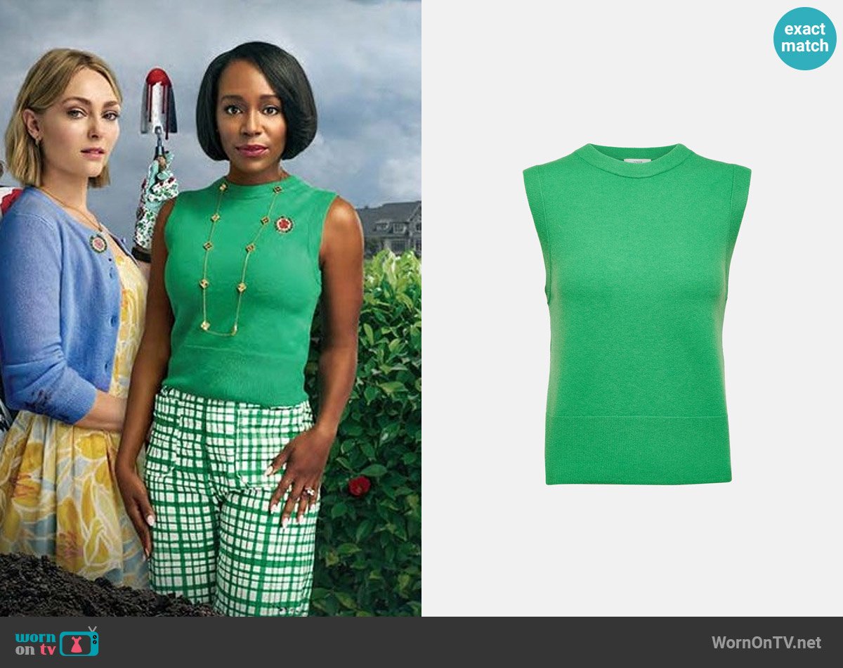 Vince Wool-Blend Crew Neck Shell in Dark Parakeet worn by Catherine (Aja Naomi King) on Grosse Pointe Garden Society