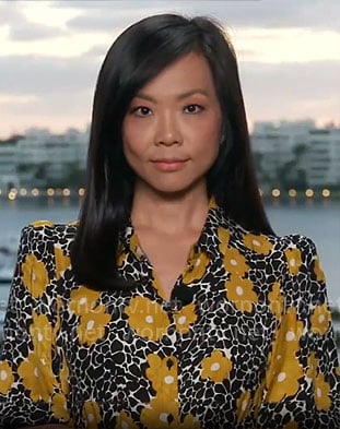 Weijia Jiang's black and yellow floral dress on CBS Mornings