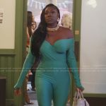 Wendy’s light blue off shoulder top and leggings on The Real Housewives of Potomac