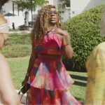 Wendy’s pink printed tiered dress on The Real Housewives of Potomac