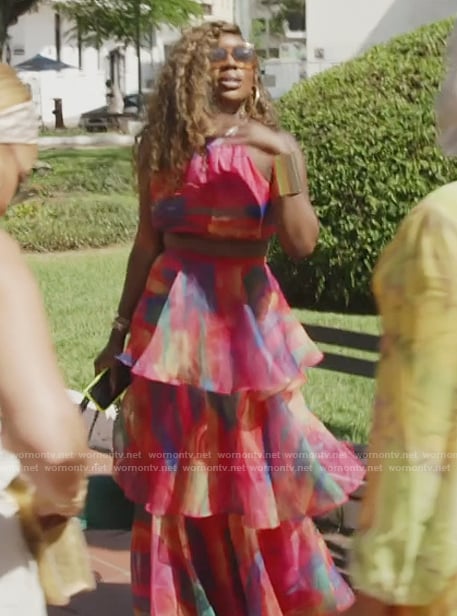 Wendy's pink printed tiered dress on The Real Housewives of Potomac