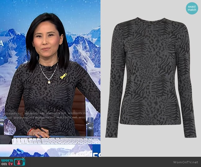 Whistles Animal Burnout Crew Neck Top in Grey worn by Vicky Nguyen on NBC News Daily