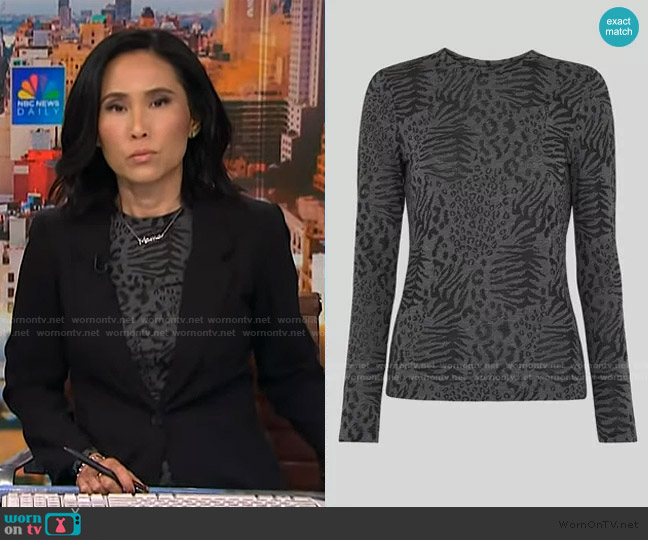 Whistles Grey Animal Burnout Crew Neck Top worn by Vicky Nguyen on NBC News Daily