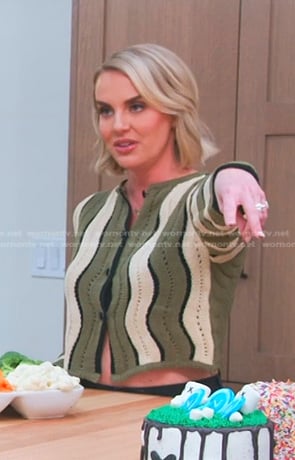 Whitney's green and white wavy stripe cardigan on The Real Housewives of Salt Lake City