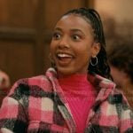 Whitney’s pink checked jacket on The Sex Lives of College Girls