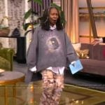 Whoopi’s printed sweatshirt and cargo pants on The View