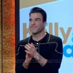 Zachary Quinto’s black contrast trim polo on Live with Kelly and Mark