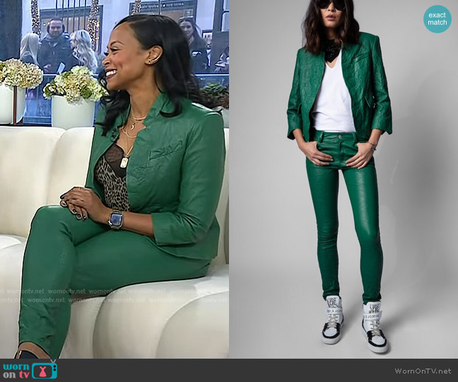 Zadig & Voltaire Verys Textured Leather Jacket and Phlame Pants worn by Rhea Williams on Today