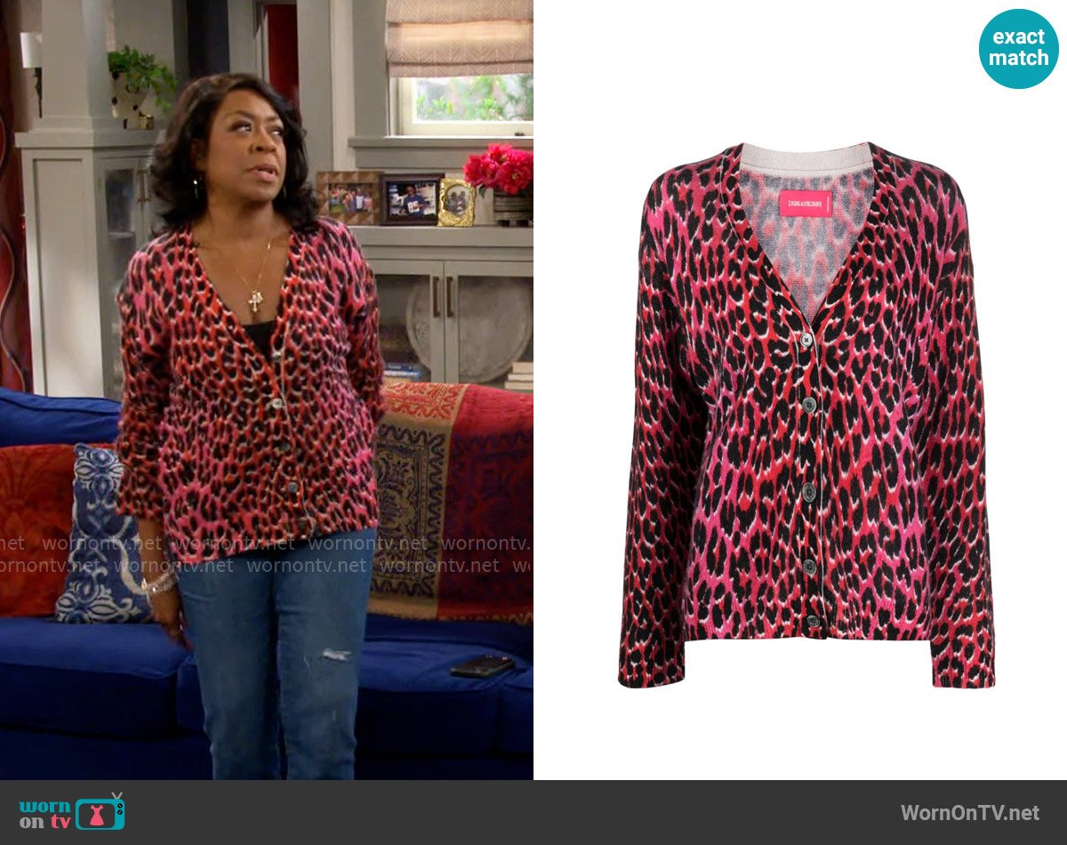 Zadig and Voltaire Mirka Cardigan worn by Tina Butler (Tichina Arnold) on The Neighborhood