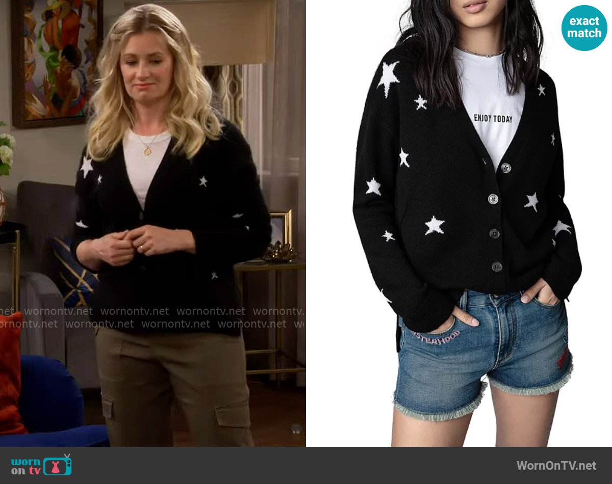 Zadig and Voltaire Mirka Stars Cardigan worn by Gemma (Beth Behrs) on The Neighborhood