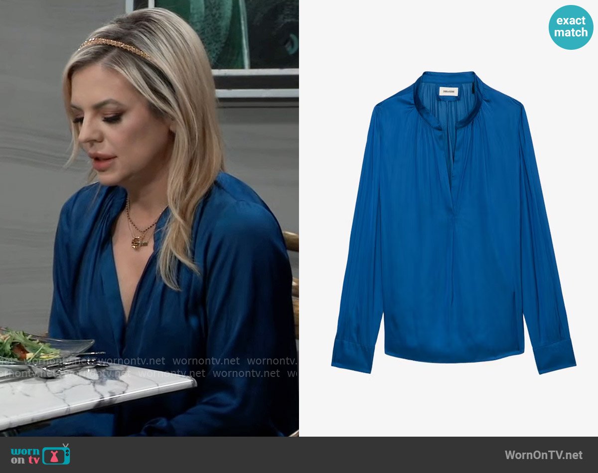 Zadig and Voltaire Tink Blouse in Overseas worn by Maxie Jones (Kirsten Storms) on General Hospital