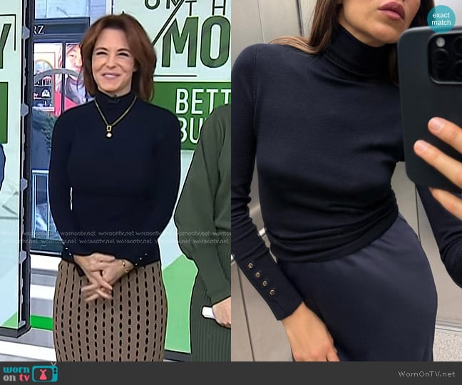 Zara Basic Knit Turtleneck Sweater in Navy blue worn by Stephanie Ruhle on Today