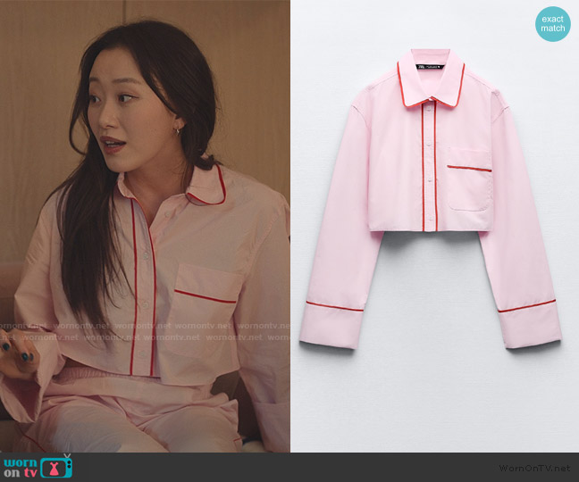 Zara Cropped Piped Poplin Shirt worn by Yuri Han (Gia Kim) on XO Kitty