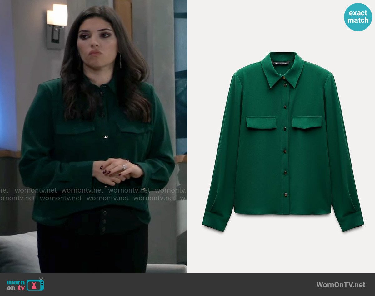 Zara Crepe Shoulder Pad Shirt worn by Brook Lynn Quartermaine (Amanda Setton) on General Hospital