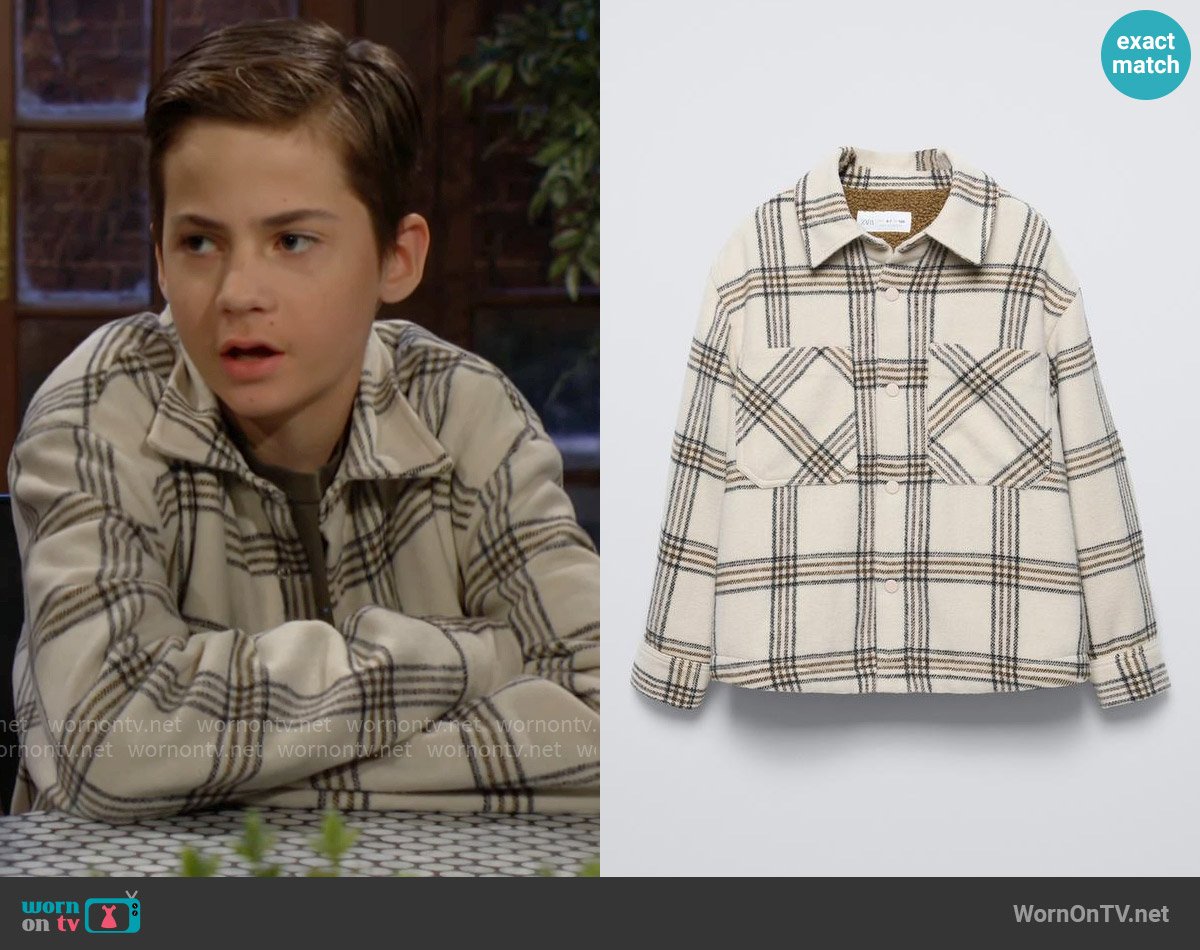 Zara Fleece Plaid Overshirt worn by Connor Newman (Judah Mackey) on The Young and the Restless