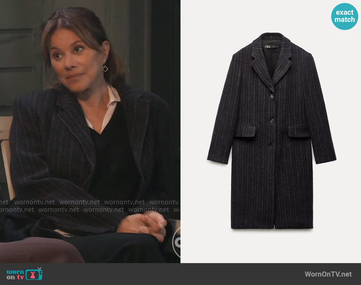 Zara Manteco Wool Striped Coat worn by Alexis Davis (Nancy Lee Grahn) on General Hospital