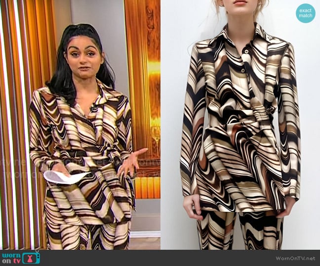 Zara Long Printed Shirt worn by Shanelle Kaul on CBS Mornings