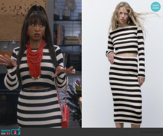 Zara Striped Crop Top worn by Tasha (Gabrielle Dennis) on The Upshaws