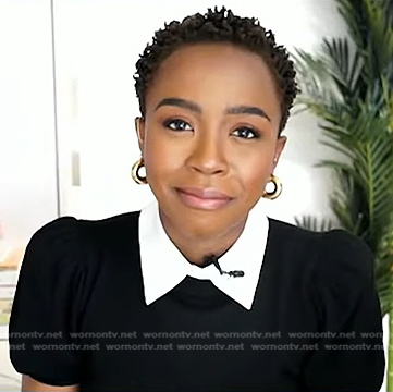 Zinhle’s black puff sleeve sweater with collar on NBC News Daily