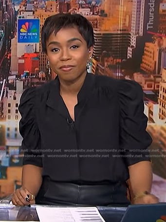 Zinhle's black puff sleeve top on NBC News Daily