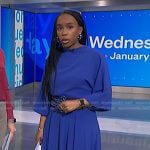 Zinhle’s blue midi dress and belt on NBC News Daily