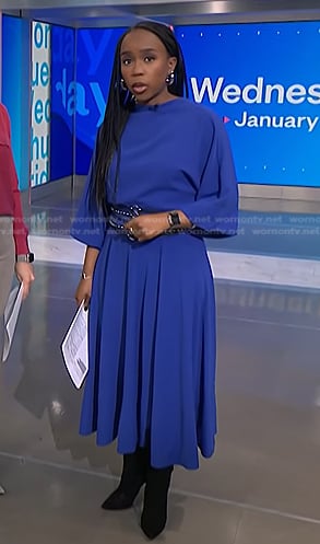 Zinhle’s blue midi dress and belt on NBC News Daily