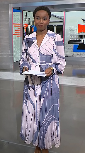 Zinhle Essamuah's printed pleated shirtdress on NBC News Daily