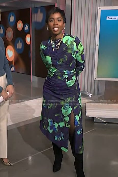 Zinhle's floral print ruched dress on NBC News Daily