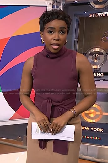 Zinhle’s purple tie front turtleneck on NBC News Daily