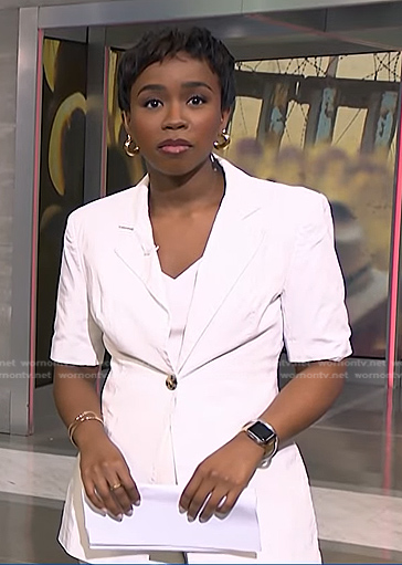 Zinhle's white short sleeve blazer on NBC News Daily