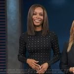 Zuri’s black rhinestone embellished dress on Access Hollywood